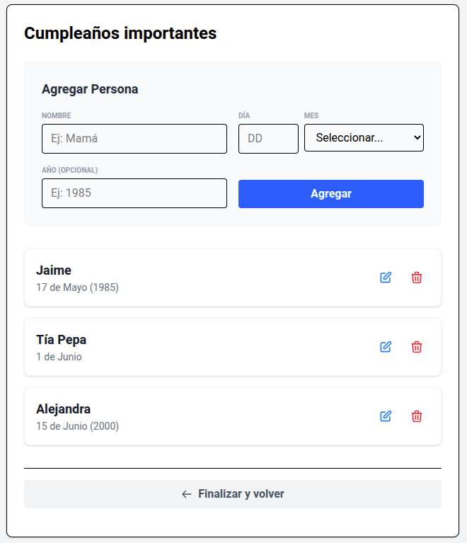 Configuración de cumpleaños en la web