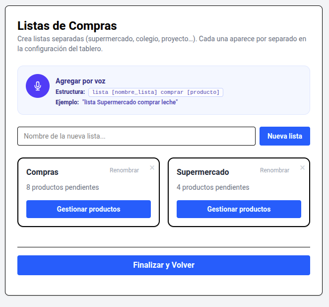 Pantalla principal de listas de compras