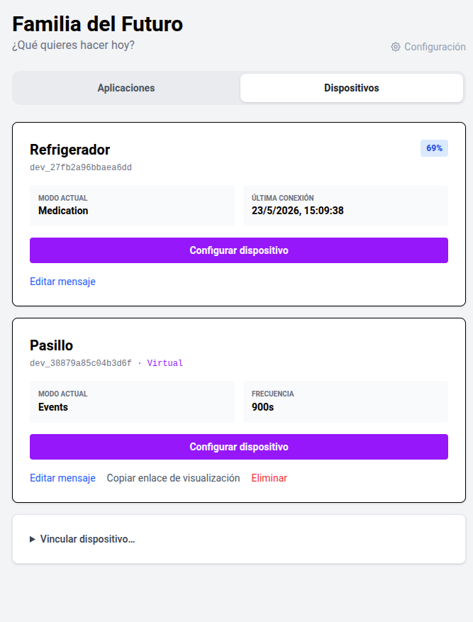 Dashboard con pestaña Dispositivos