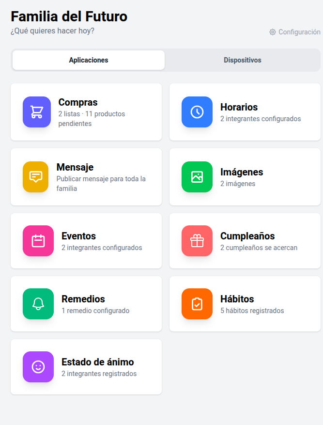 Dashboard con pestaña Aplicaciones
