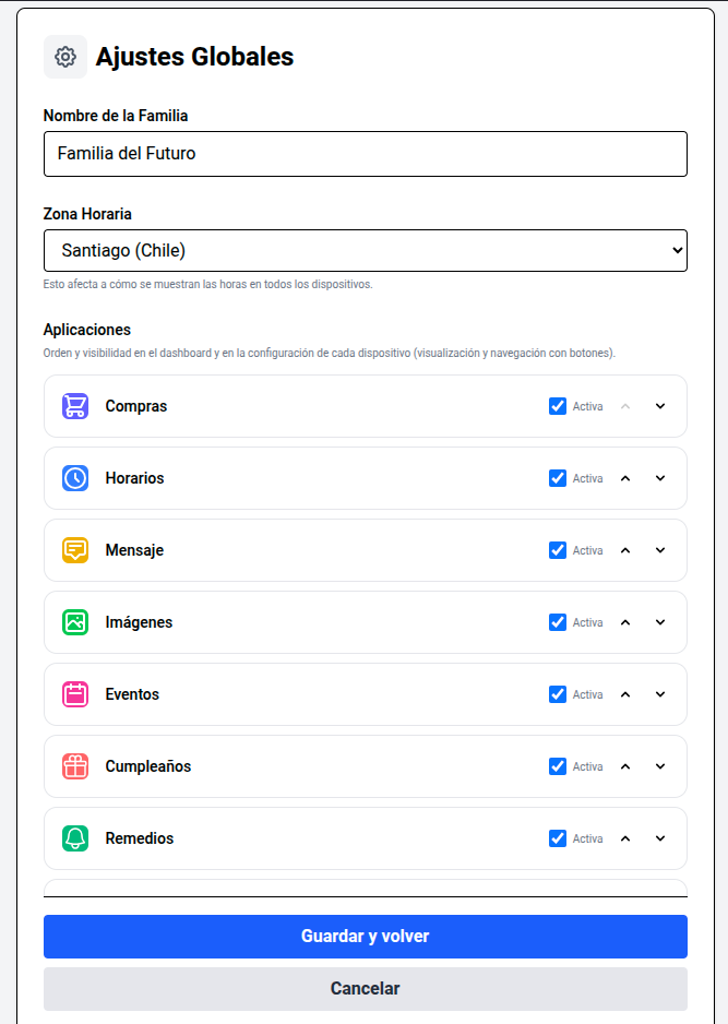 Ajustes globales con apps activas