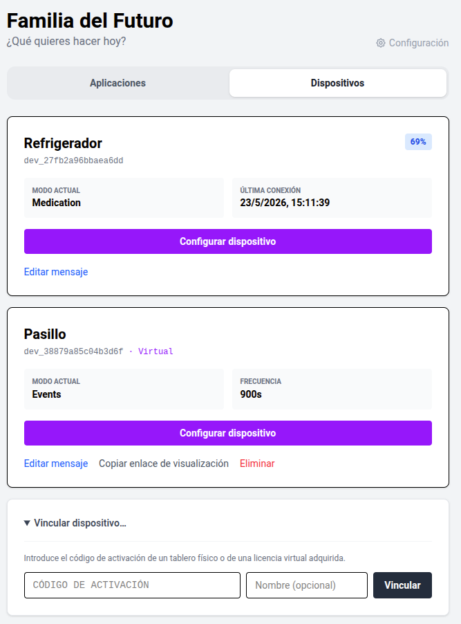 Listado de dispositivos vinculados